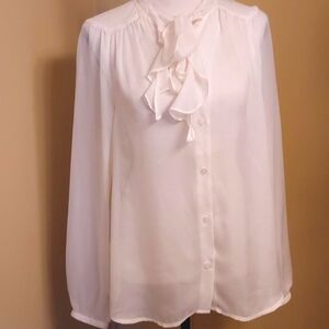 Ruffled tie neck blouse by LOFT